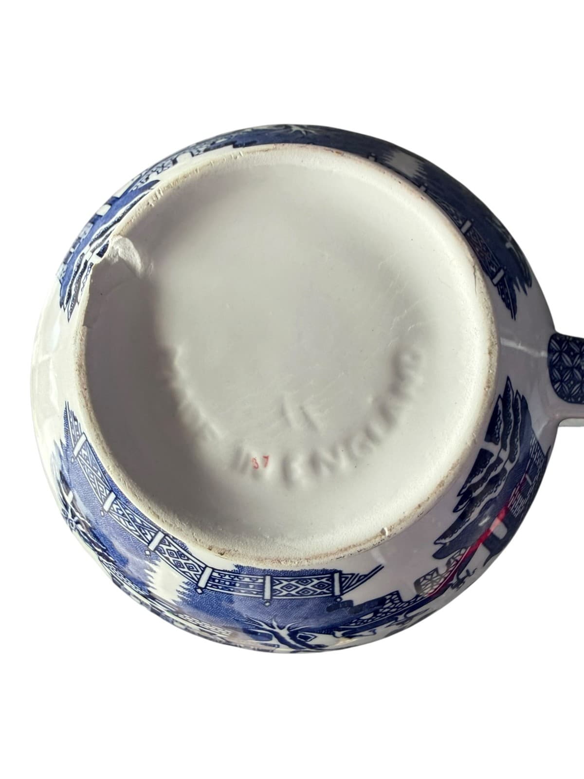 Vintage Johnson Brothers Blue White Willow Pattern Ceramic Pitcher England - Thumbnail 7