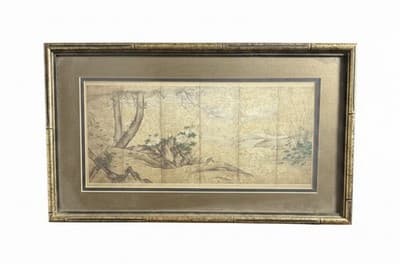 Vintage Japanese Kachō-ga Birds Flowers Byobu Panel Fleck Bros NYC Framed - Thumbnail 2