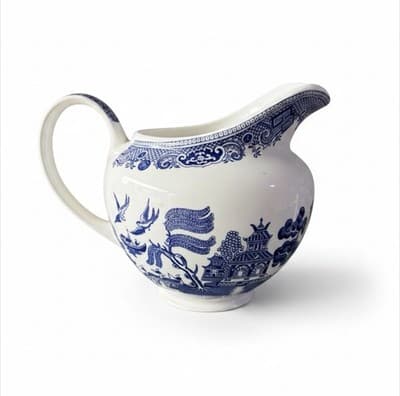 Vintage Johnson Brothers Blue White Willow Pattern Ceramic Pitcher England