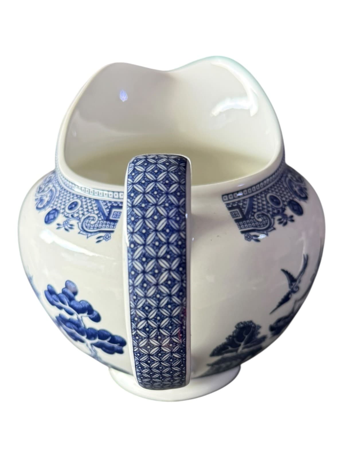 Vintage Johnson Brothers Blue White Willow Pattern Ceramic Pitcher England - Thumbnail 5