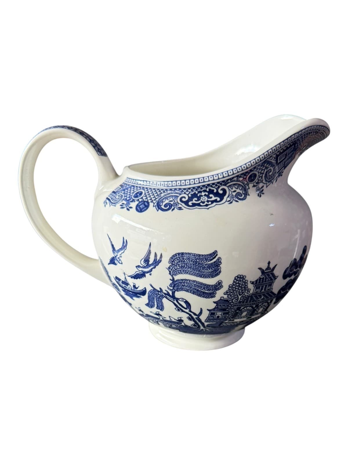 Vintage Johnson Brothers Blue White Willow Pattern Ceramic Pitcher England - Thumbnail 2