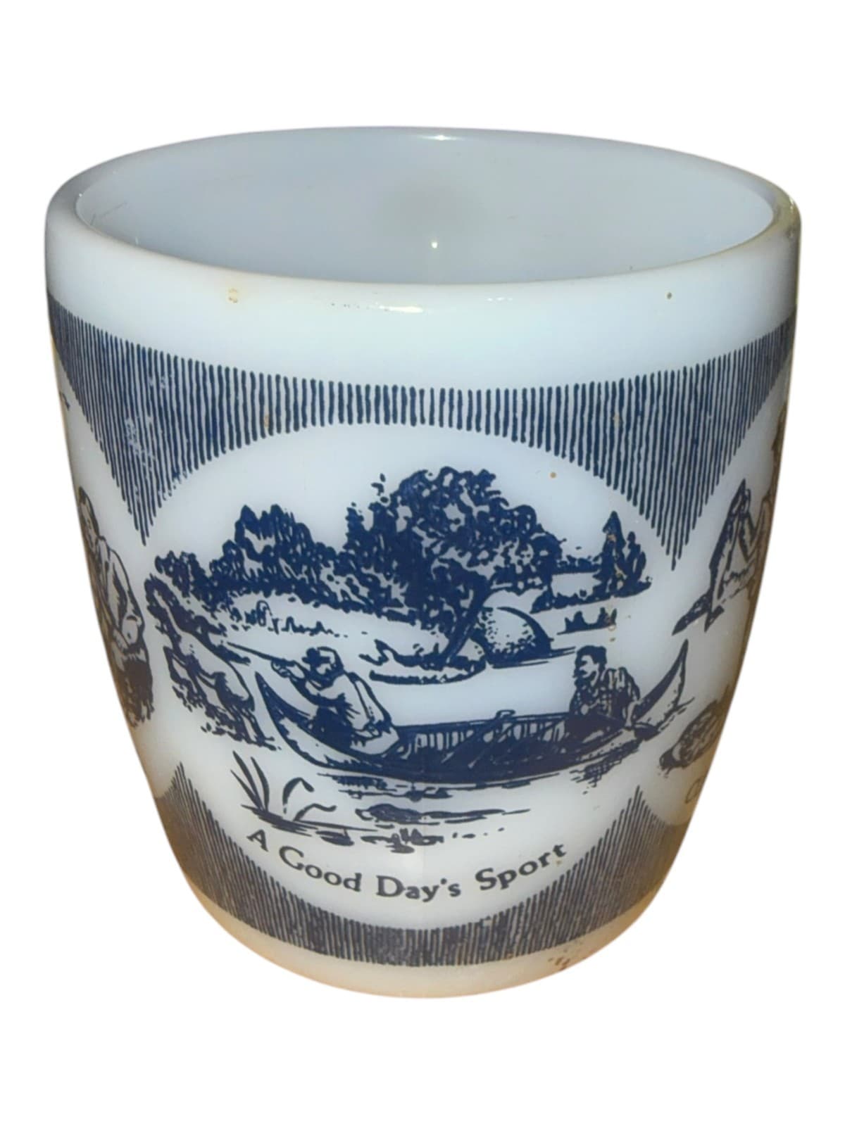 Vintage Currier & Ives Milk Glass Coffee Mug - A Good Day's Sport - Thumbnail 4