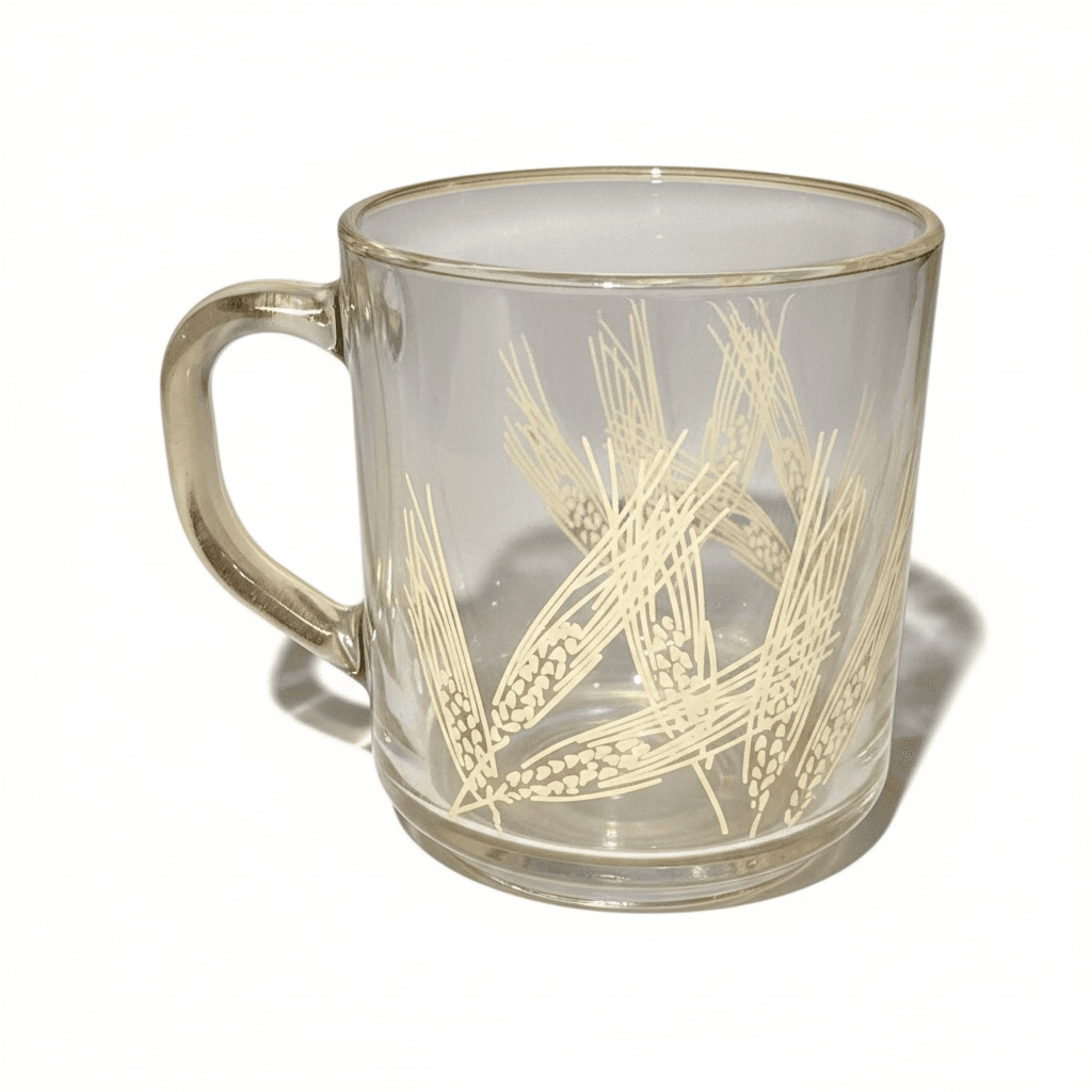 vintage Libbey Golden Gold Wheat Pattern Clear Glass Coffee Mug Cup - Thumbnail 2