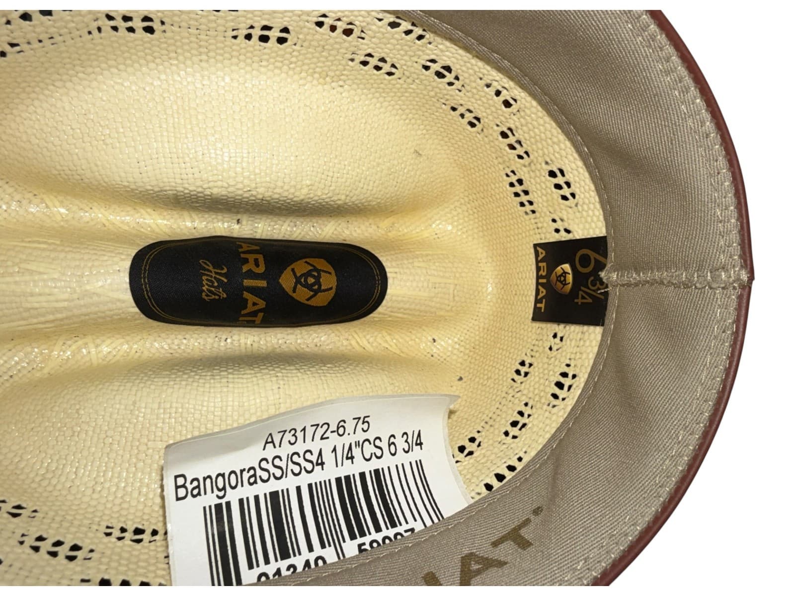 Ariat Bangora Straw Western Cattleman Cowboy Hat Men's Size 6 3/4 Beige - Thumbnail 10
