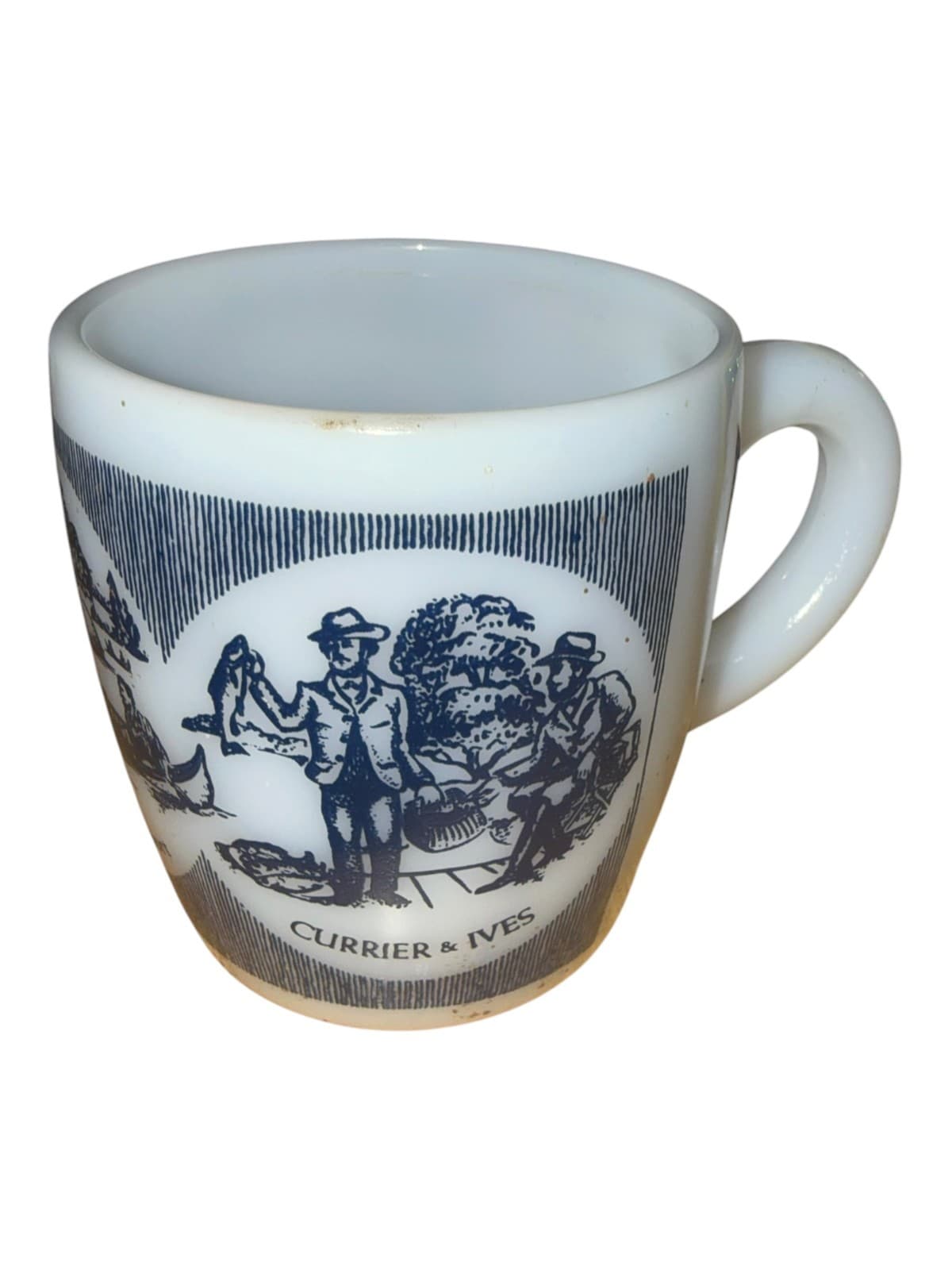 Vintage Currier & Ives Milk Glass Coffee Mug - A Good Day's Sport - Thumbnail 3