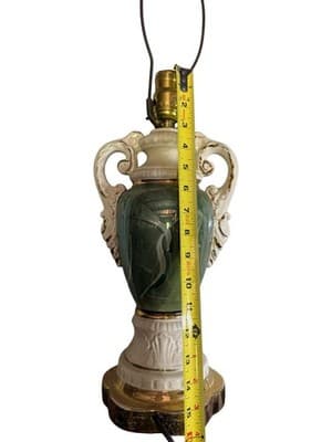 Vintage Ceramic Urn Table Lamp Courting Couple Green Gold Capodimonte Style - Thumbnail 10