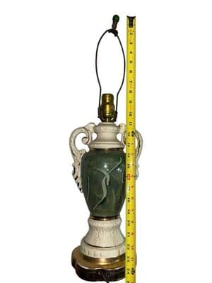 Vintage Ceramic Urn Table Lamp Courting Couple Green Gold Capodimonte Style - Thumbnail 12