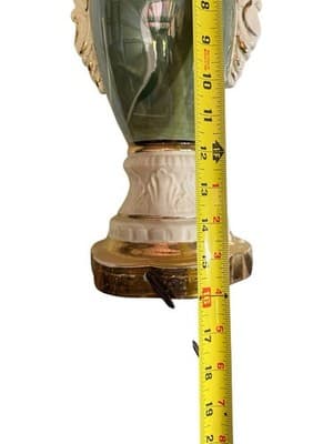 Vintage Ceramic Urn Table Lamp Courting Couple Green Gold Capodimonte Style - Thumbnail 11