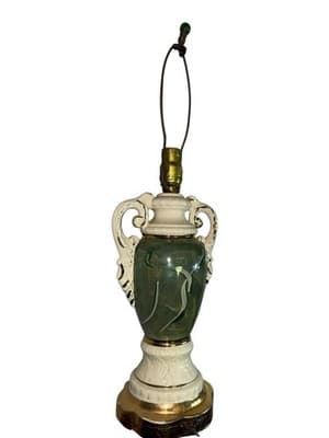 Vintage Ceramic Urn Table Lamp Courting Couple Green Gold Capodimonte Style - Thumbnail 7