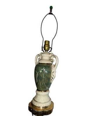 Vintage Ceramic Urn Table Lamp Courting Couple Green Gold Capodimonte Style - Thumbnail 8