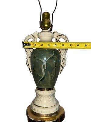 Vintage Ceramic Urn Table Lamp Courting Couple Green Gold Capodimonte Style - Thumbnail 13