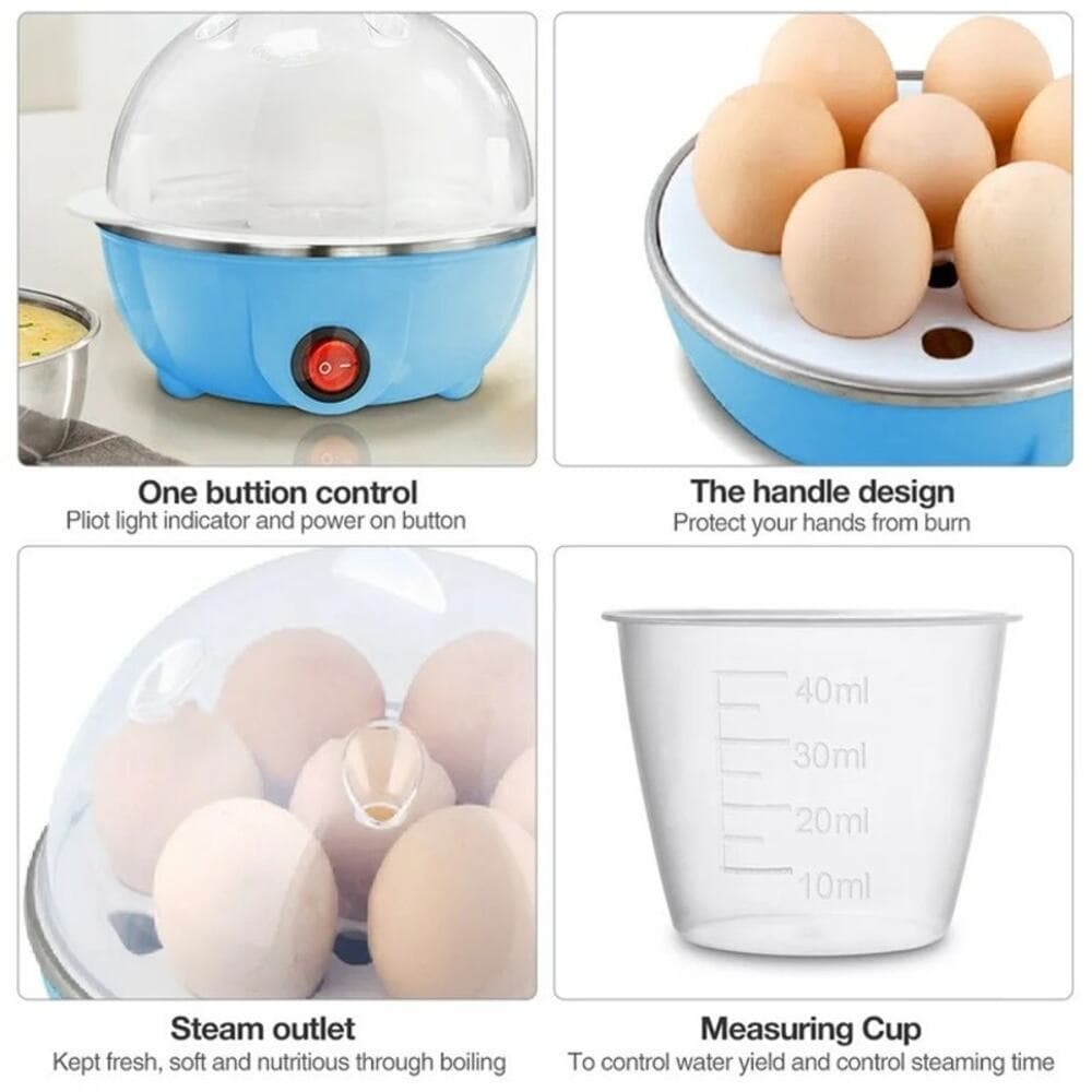 Rapid Egg Cooker, Electric Egg Cooker with Auto Shut Off, Soft Boiled Eggs Blue - Thumbnail 3