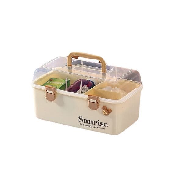 cream-colored plastic medicine storage box with a transparent lid - Thumbnail 6