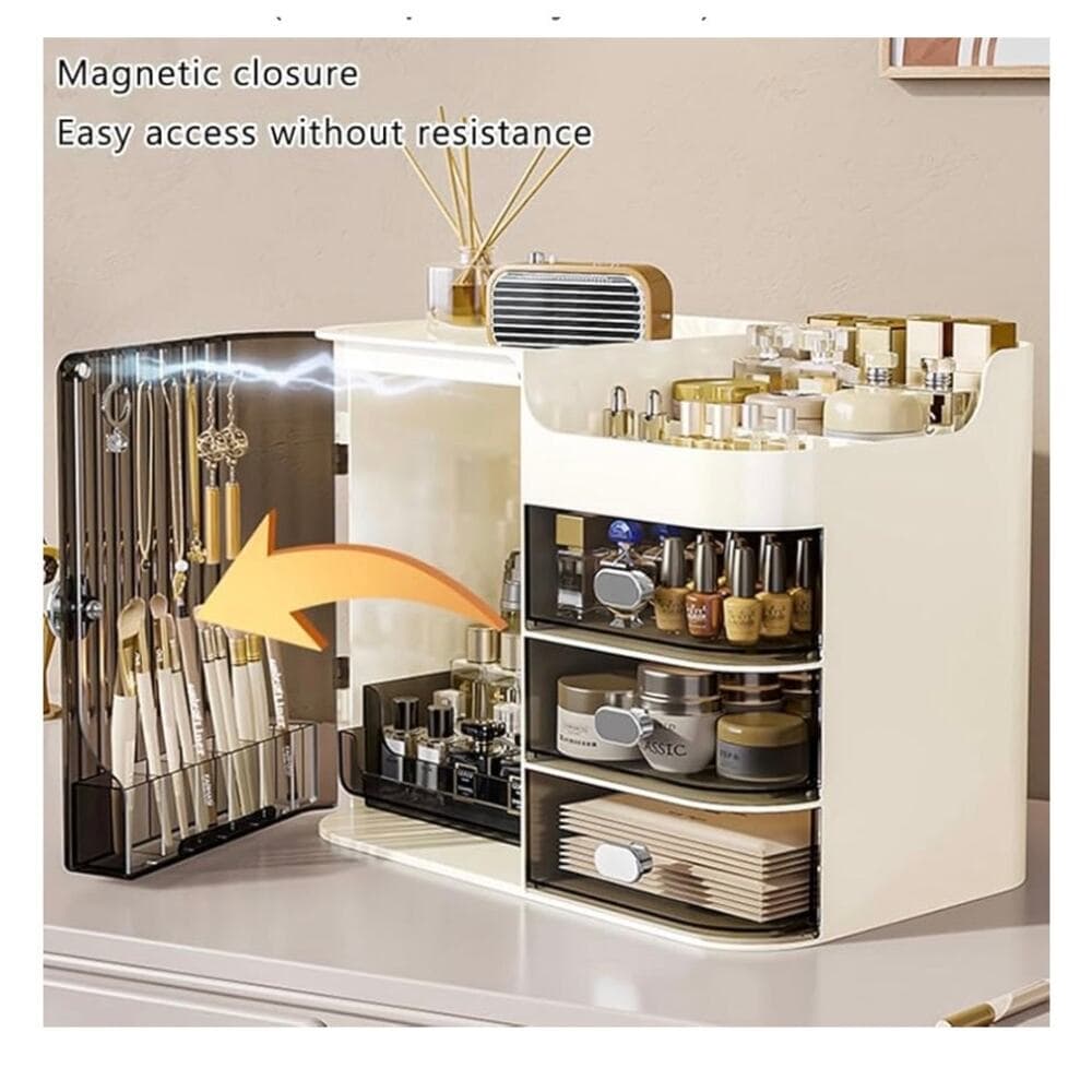 Cosmetics Display Case with Mirror, Large Capacity Cosmetic Storage Box - Thumbnail 4