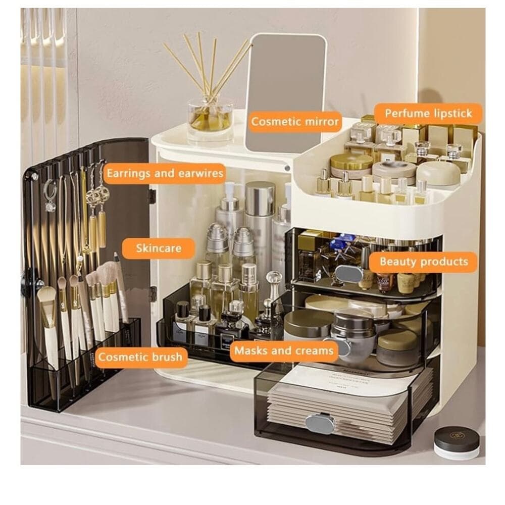 Cosmetics Display Case with Mirror, Large Capacity Cosmetic Storage Box - Thumbnail 3