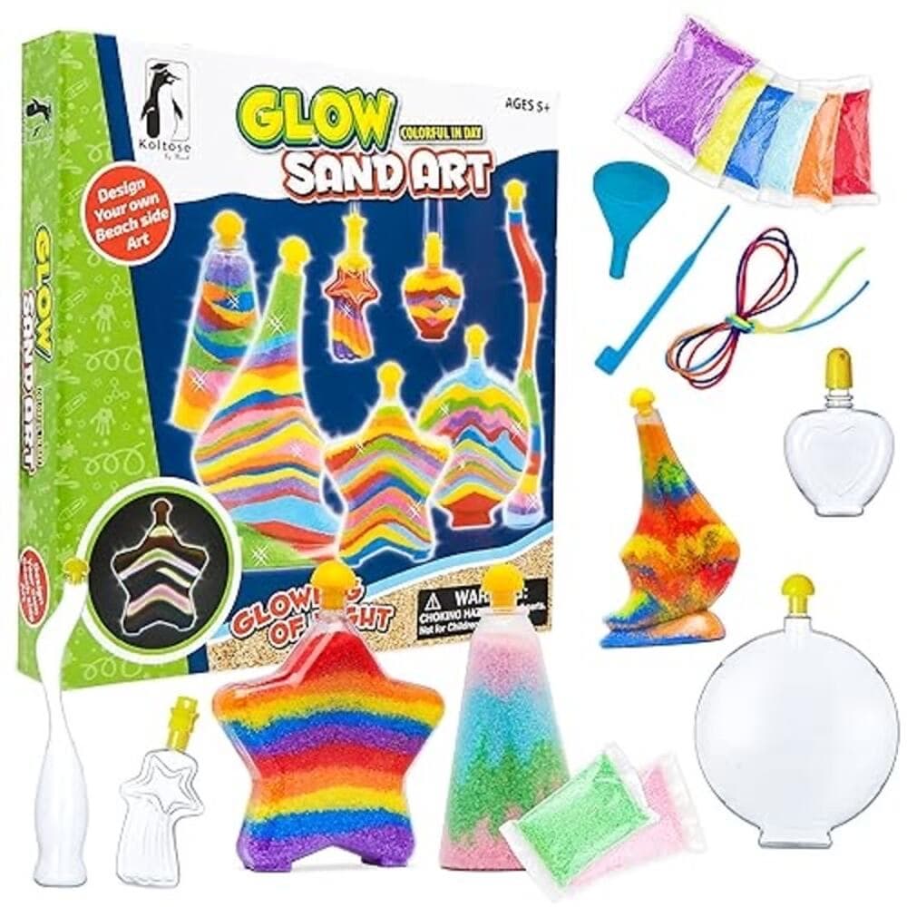 Sand Art Kit for Kids, Glow in the Dark Sand Art Bottles and Necklaces