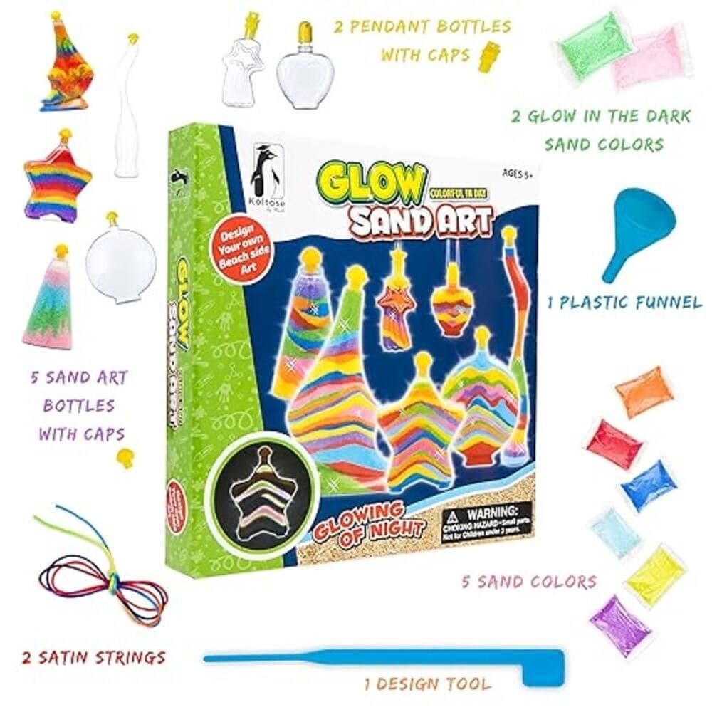 Sand Art Kit for Kids, Glow in the Dark Sand Art Bottles and Necklaces - Thumbnail 2