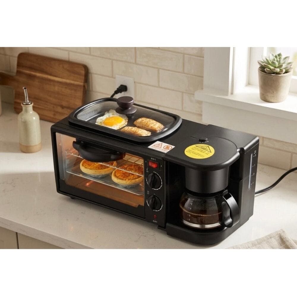 3-in-1 Breakfast Station with Coffee Maker, Non-Stick Griddle & Toaster Oven - Thumbnail 2