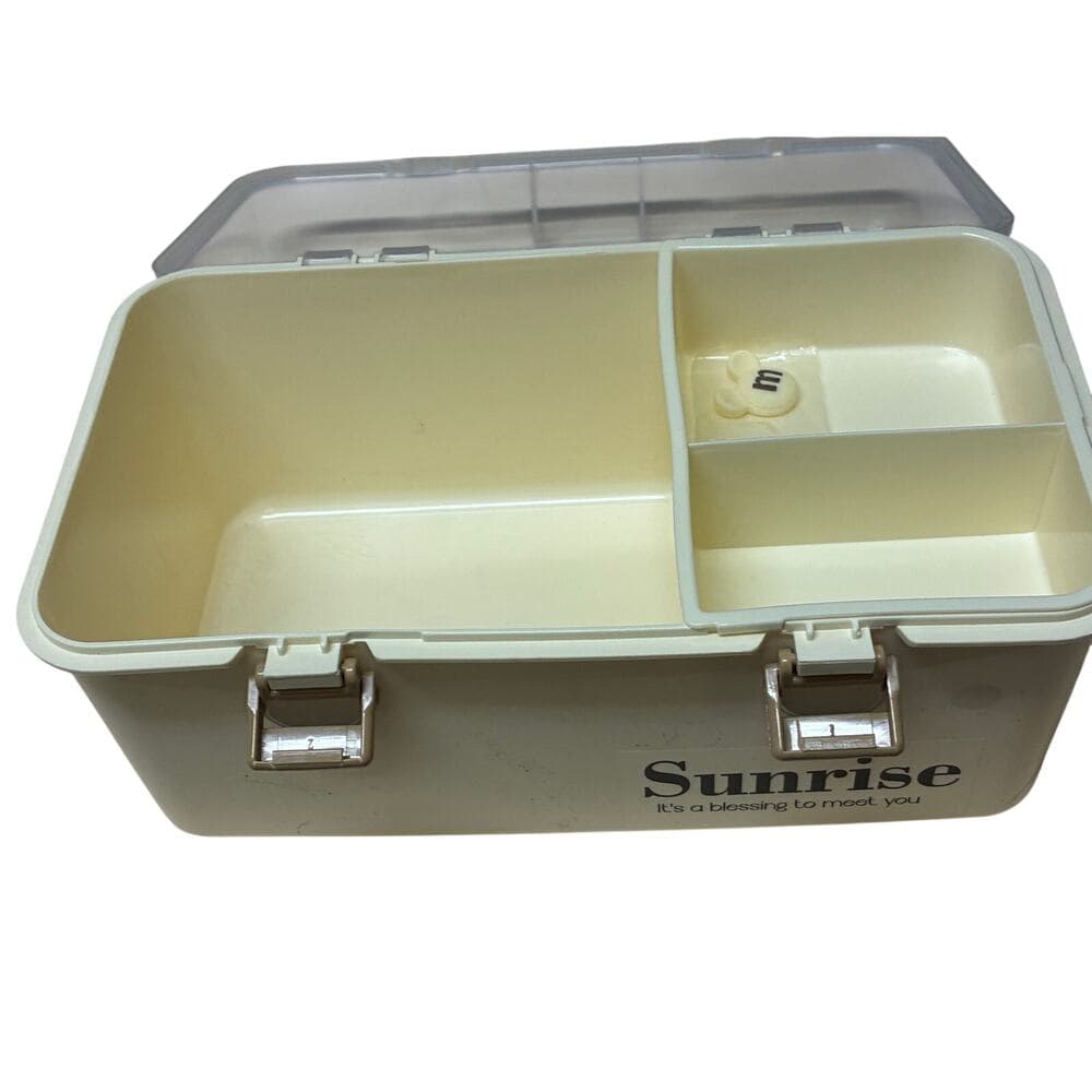 cream-colored plastic medicine storage box with a transparent lid - Thumbnail 2