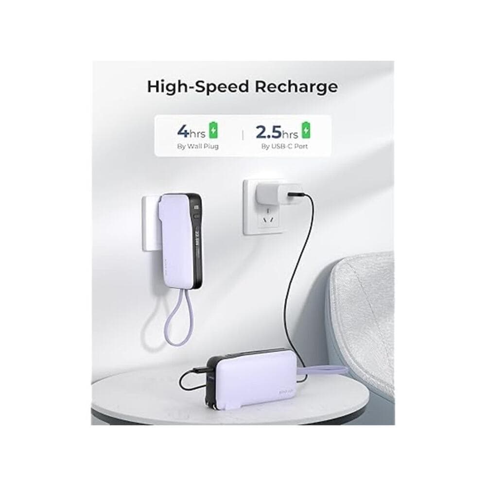 JOYFAR 10,000mAh Powerbank w/AC Plug and Built-in Cables - Thumbnail 7