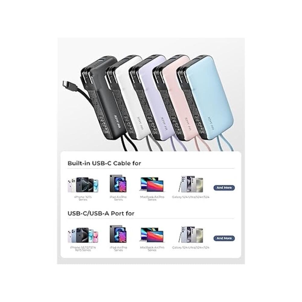 JOYFAR 10,000mAh Powerbank w/AC Plug and Built-in Cables - Thumbnail 5