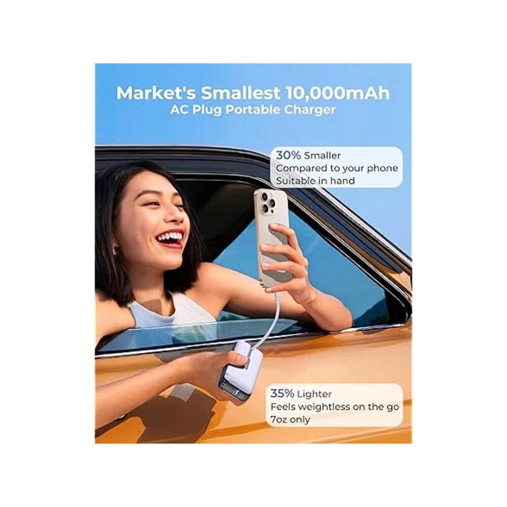 JOYFAR 10,000mAh Powerbank w/AC Plug and Built-in Cables - Thumbnail 4