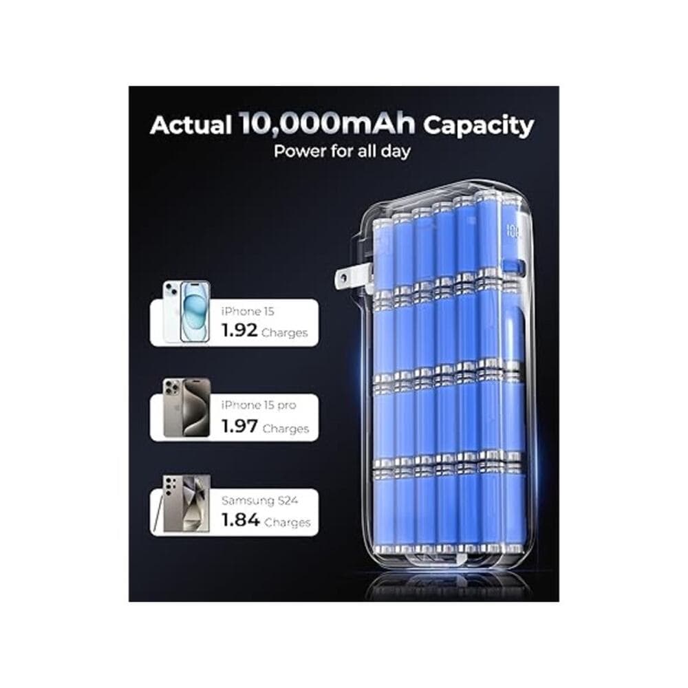 JOYFAR 10,000mAh Powerbank w/AC Plug and Built-in Cables - Thumbnail 3