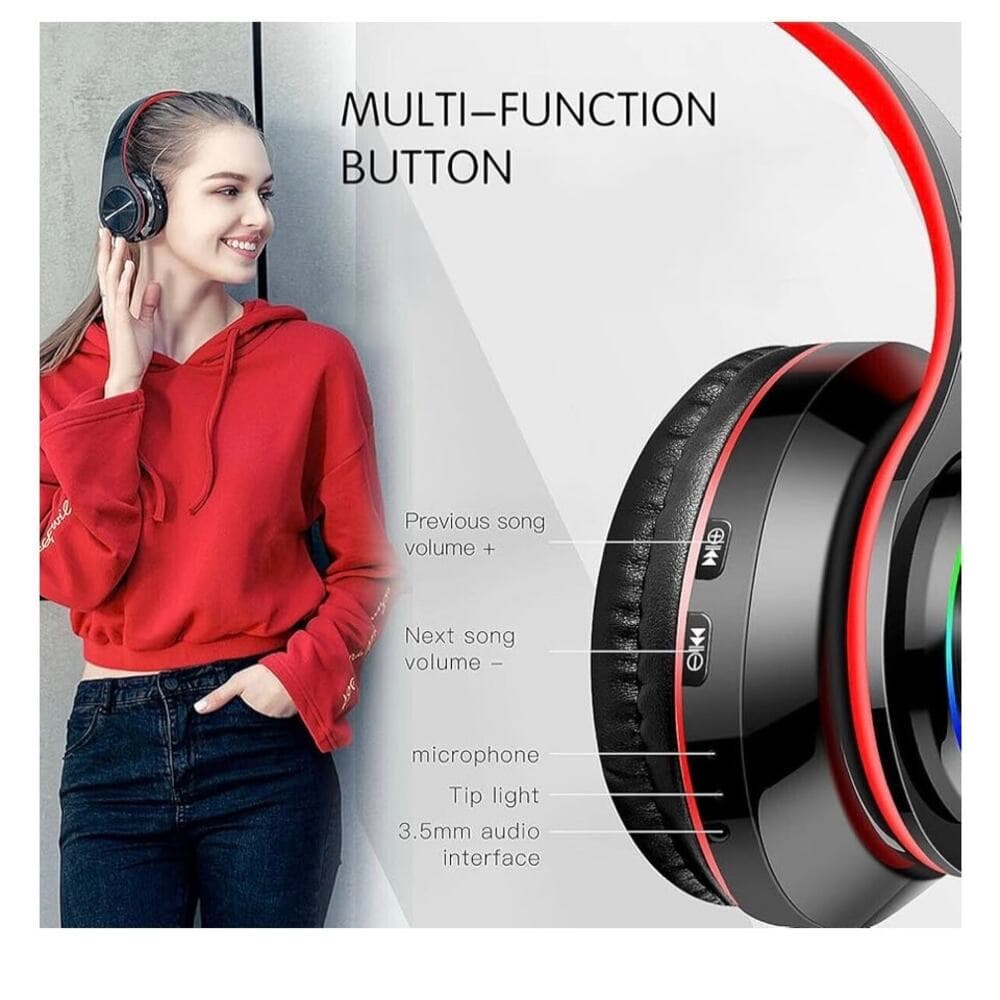 Bluetooth Over Ear Headphones, LED Lights Headphones with Built-in Mic B39 - Thumbnail 3