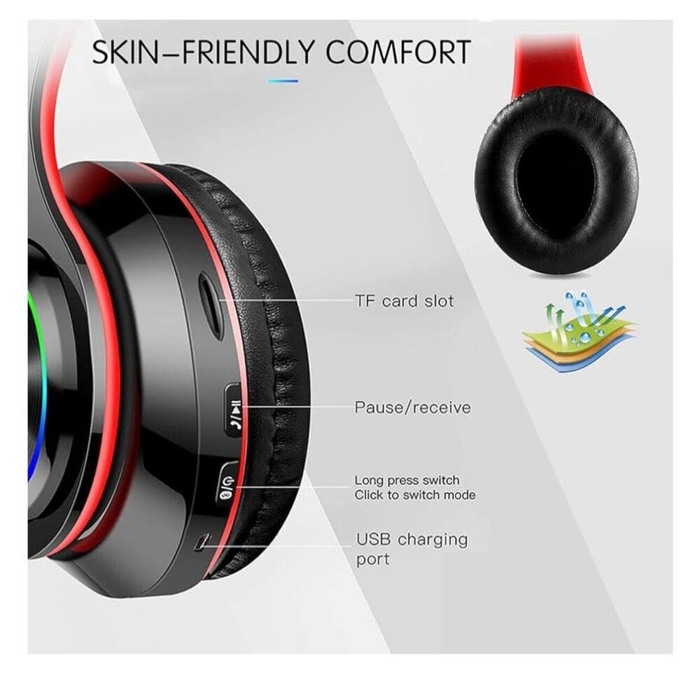 Bluetooth Over Ear Headphones, LED Lights Headphones with Built-in Mic B39 - Thumbnail 4