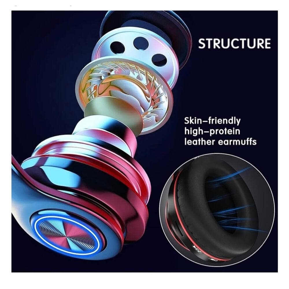 Bluetooth Over Ear Headphones, LED Lights Headphones with Built-in Mic B39 - Thumbnail 7