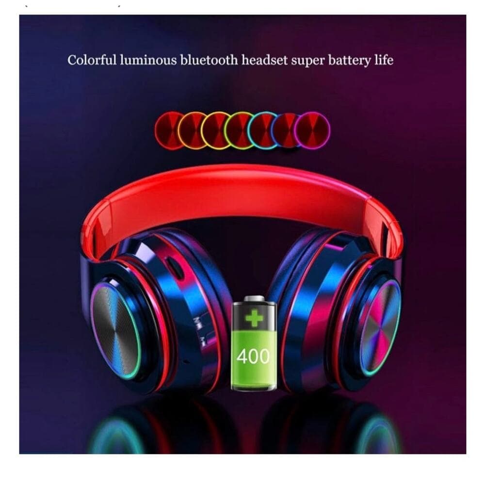 Bluetooth Over Ear Headphones, LED Lights Headphones with Built-in Mic B39