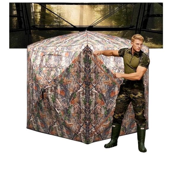 FUNHORUN Hunting Blind 270/360 Degree See Through Ground Blind，2/3 Person Tent - Thumbnail 7