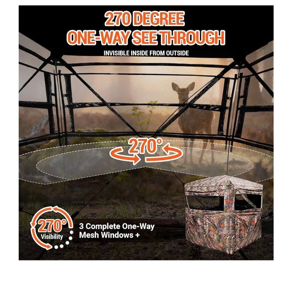 FUNHORUN Hunting Blind 270/360 Degree See Through Ground Blind，2/3 Person Tent - Thumbnail 2