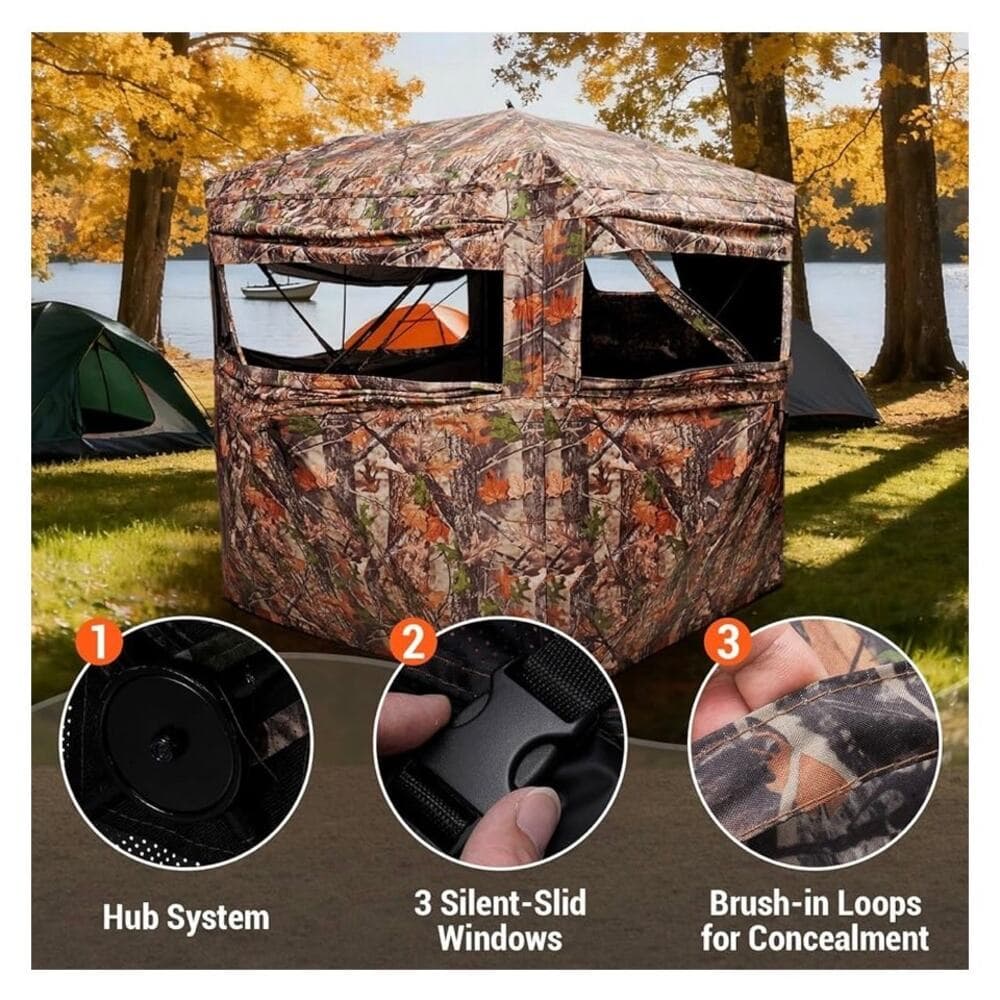 FUNHORUN Hunting Blind 270/360 Degree See Through Ground Blind，2/3 Person Tent - Thumbnail 5