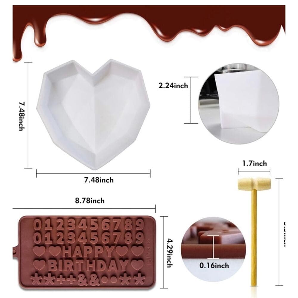 3D Love Heart Diamond Shaped Chocolate Molds Tools Bakeware Cake Mold Handmade - Thumbnail 6