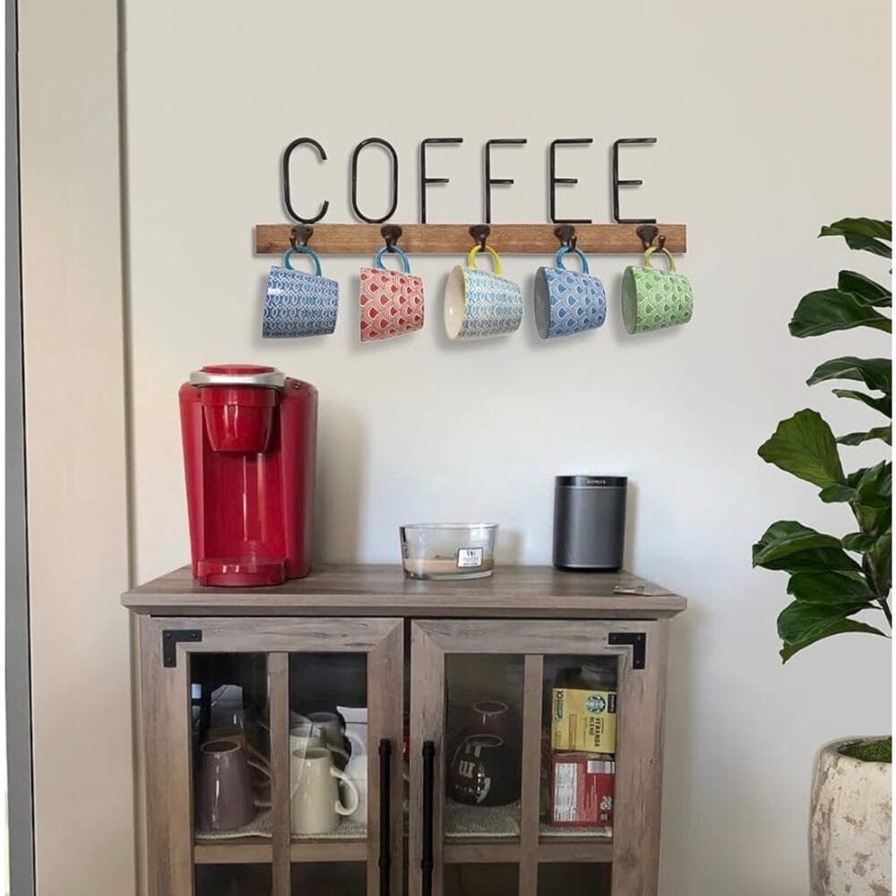 Vintage Farmhouse Metal Tube Letter Coffee Sign Coffee Mugs Rack