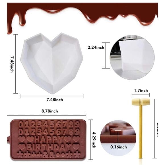 3D Love Heart Diamond Shaped Chocolate Molds Tools Bakeware Cake Mold Handmade - Thumbnail 7