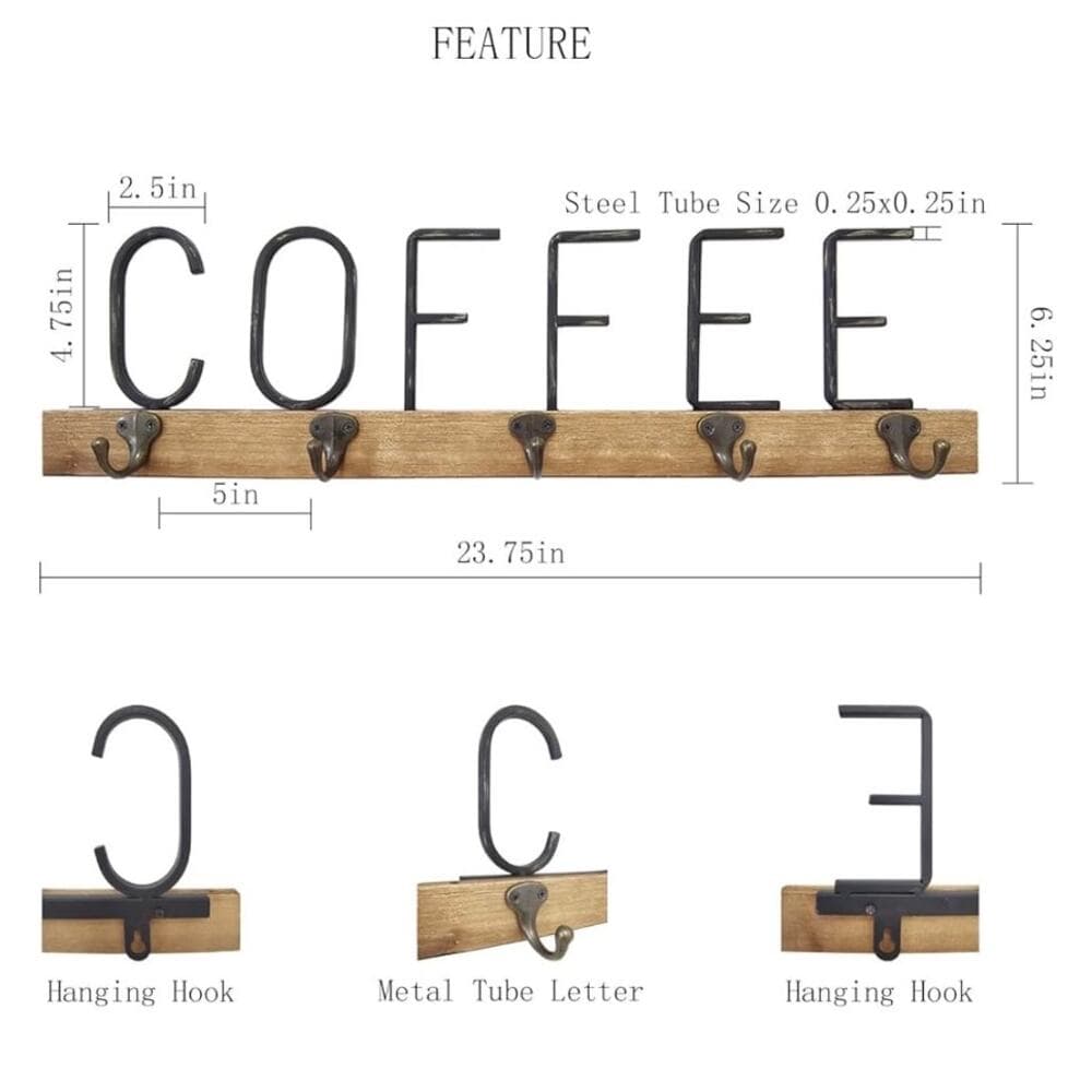 Vintage Farmhouse Metal Tube Letter Coffee Sign Coffee Mugs Rack - Thumbnail 3