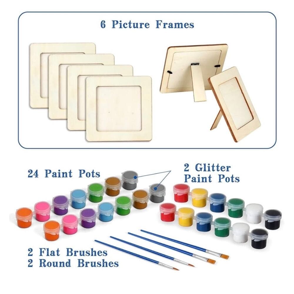 Picture Frame Painting Craft Kit, Paint 6 Custom Wood Picture Frames
