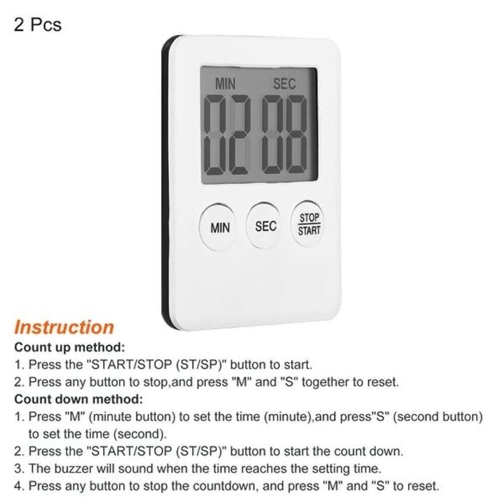 Digital Timer,2Pcs Small Count Down/UP Clock with Magnetic,Kitchen Timer White - Thumbnail 2
