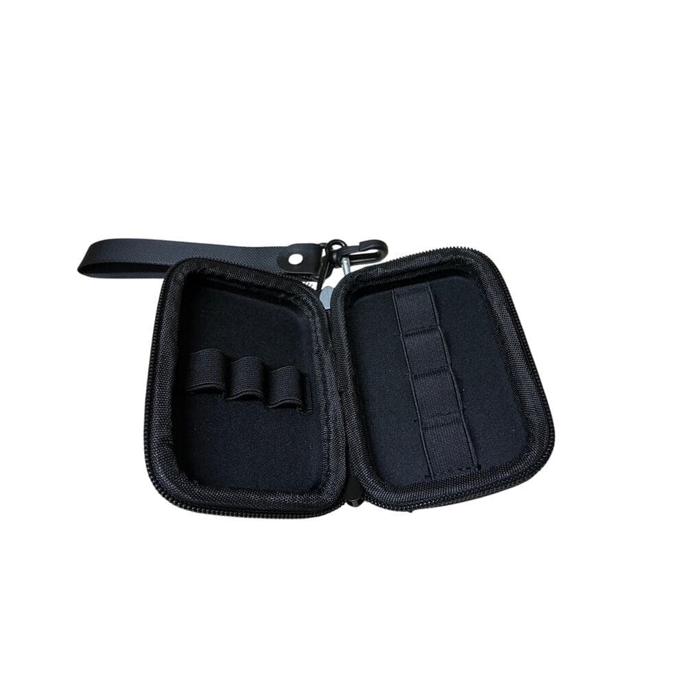 black hard shell travel pouch 4” L X 3” W