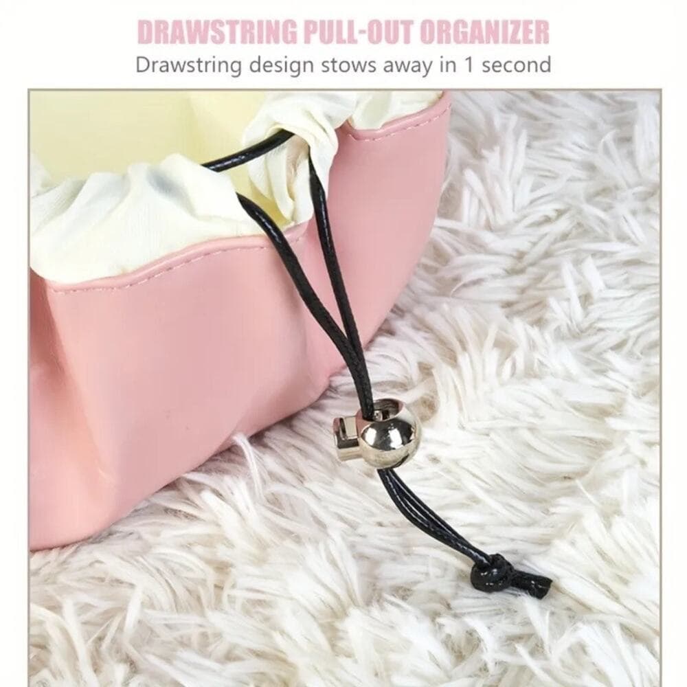 Large Pink Drawstring Makeup Bag - Cosmetic Organizer & Travel Toiletry Bag - Thumbnail 5