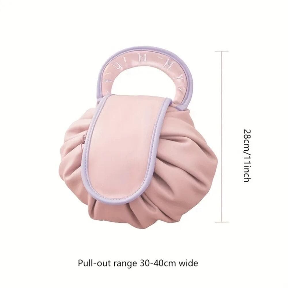 Large Pink Drawstring Makeup Bag - Cosmetic Organizer & Travel Toiletry Bag - Thumbnail 2