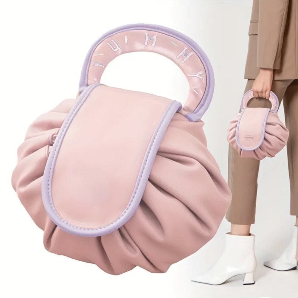 Large Pink Drawstring Makeup Bag - Cosmetic Organizer & Travel Toiletry Bag