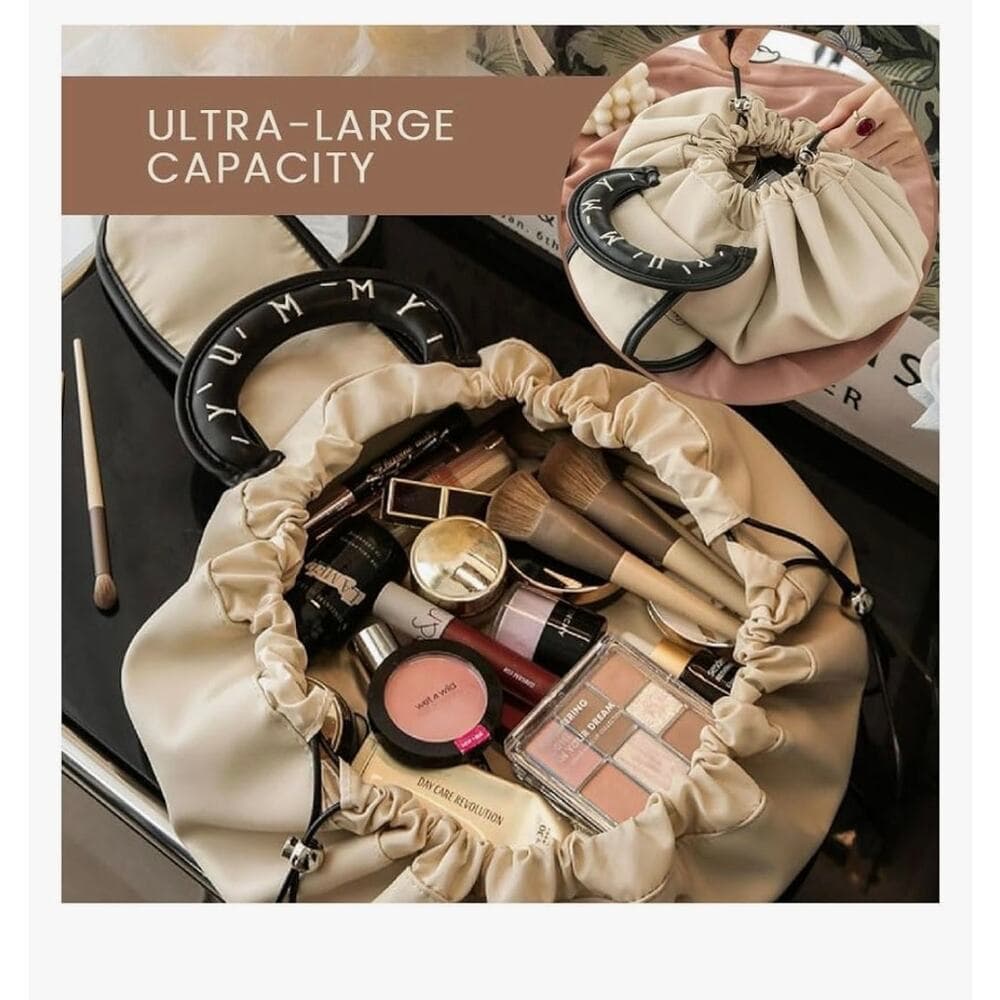 Drawstring Makeup Bag, Large Cosmetic Bag Travel Makeup Organization Case - Thumbnail 2