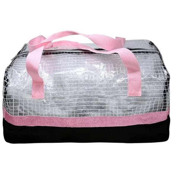 Duffle Bag 300D Poly w/hangtag- Top Pink, Bottom Blk, strip & handles pink - Thumbnail 6