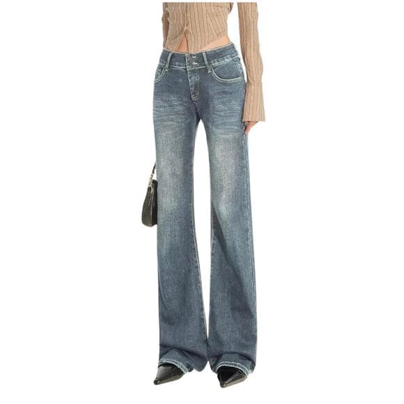 EMMIOL Mid-High Rise Flare Jeans Women, Stretchy Bootcut Retro Blue XS - Thumbnail 9