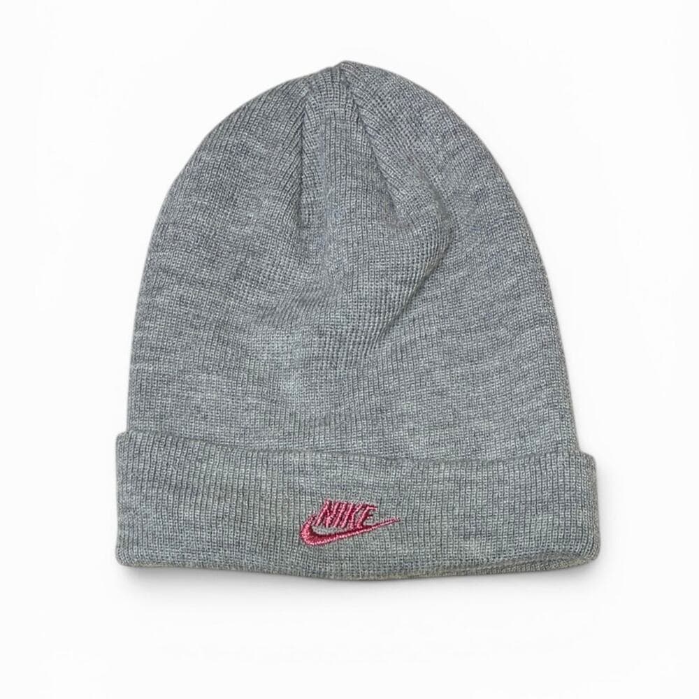 Nike Gray Beanie Hat With Pink Nike Check On It For Kids - Thumbnail 5