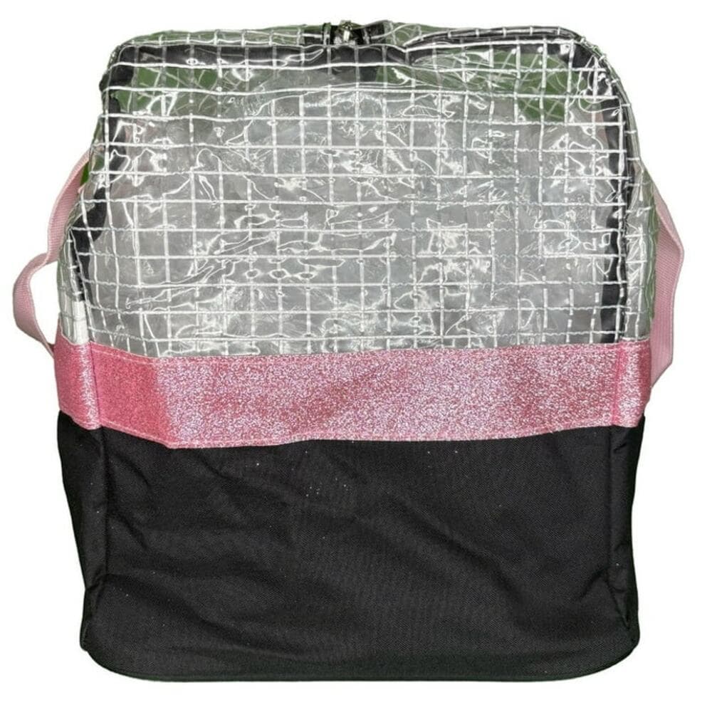 Duffle Bag 300D Poly w/hangtag- Top Pink, Bottom Blk, strip & handles pink - Thumbnail 2