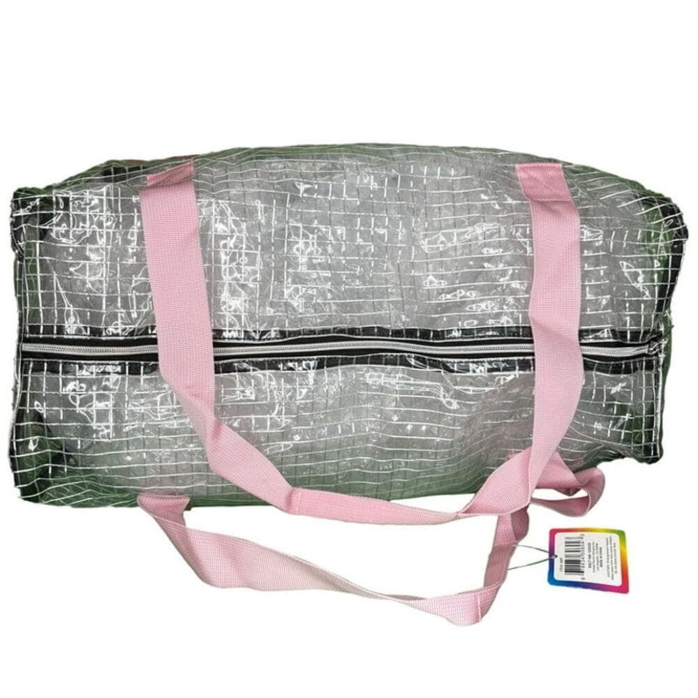 Duffle Bag 300D Poly w/hangtag- Top Pink, Bottom Blk, strip & handles pink - Thumbnail 3